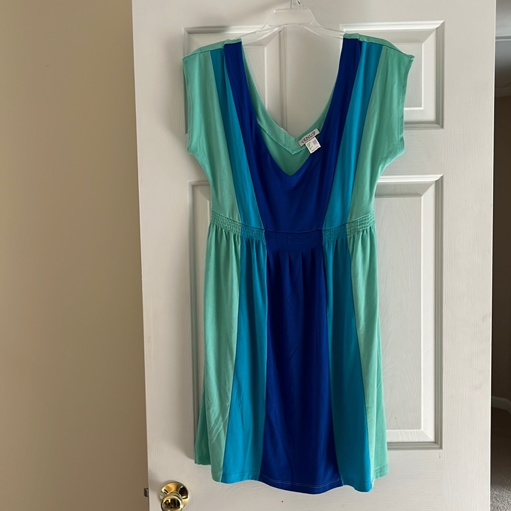 Dress royal blue,aqua and mint. Solid back.